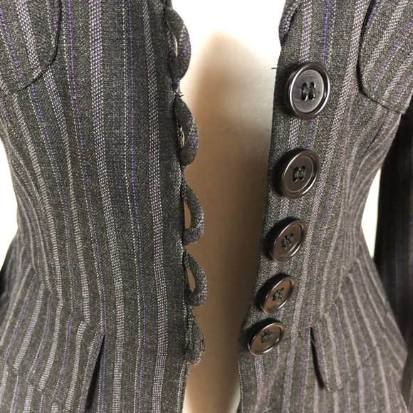 NANETTE LEPORE Jacket Blazer Short Fitted Pinstripe Gray Grey 2 - Picture 6 of 9